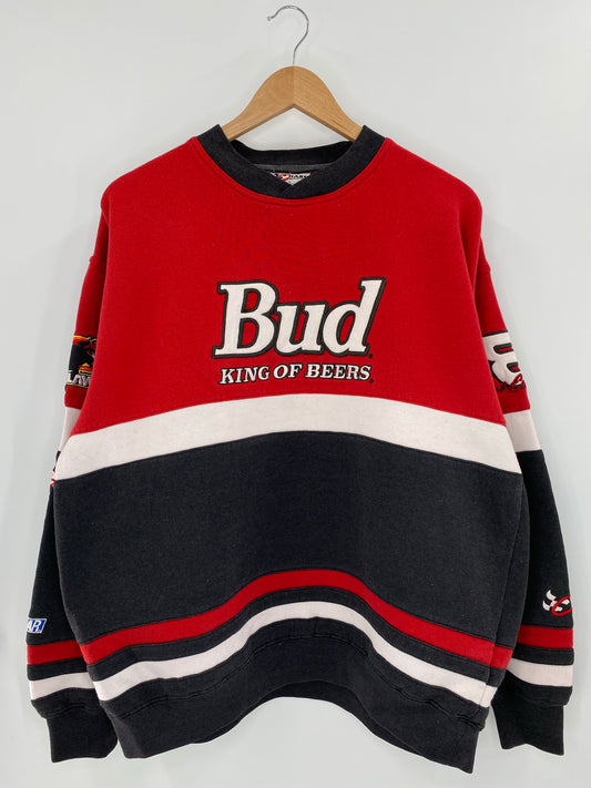 Vintage NASCAR BUD KING OF BEER Size L Racing Sweat- Shirts / K5597