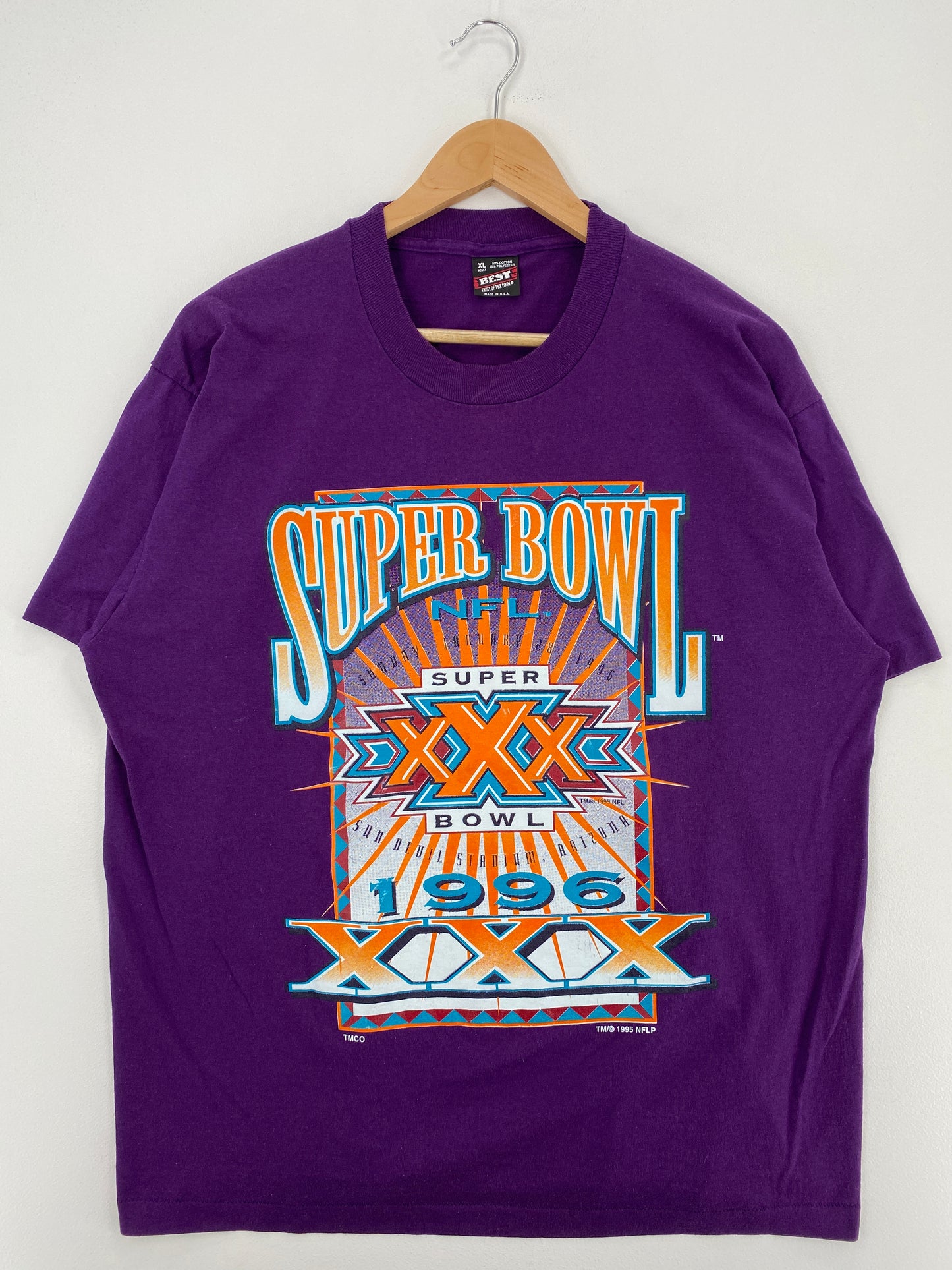 1995 SUPER BOWL XXX Made in USA Size XL Vintage NFL T-shirt / A4534