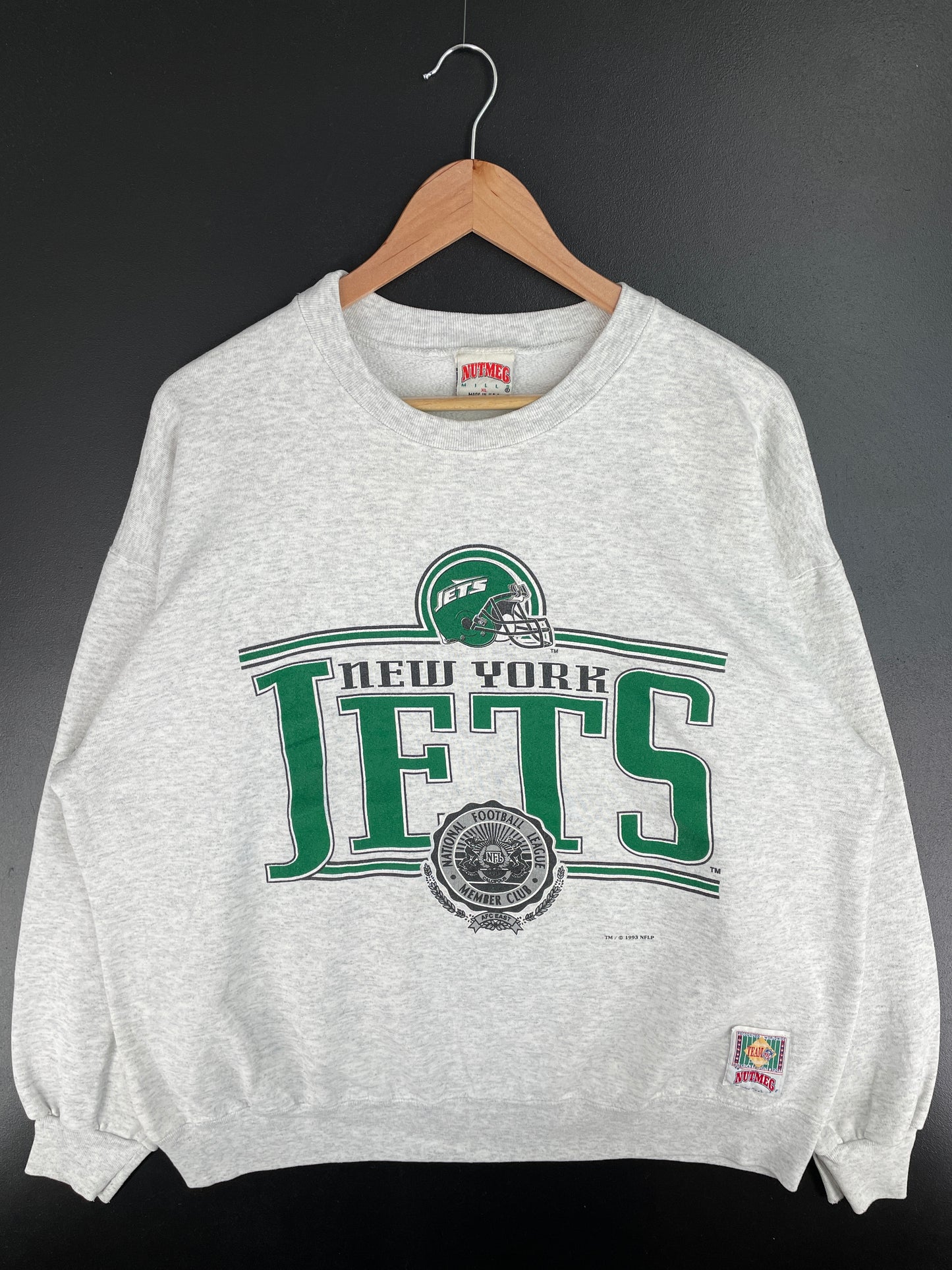 1993 NEW YORK JETS Made in USA Size XL Vintage NFL Sweat-Shirt / A3571