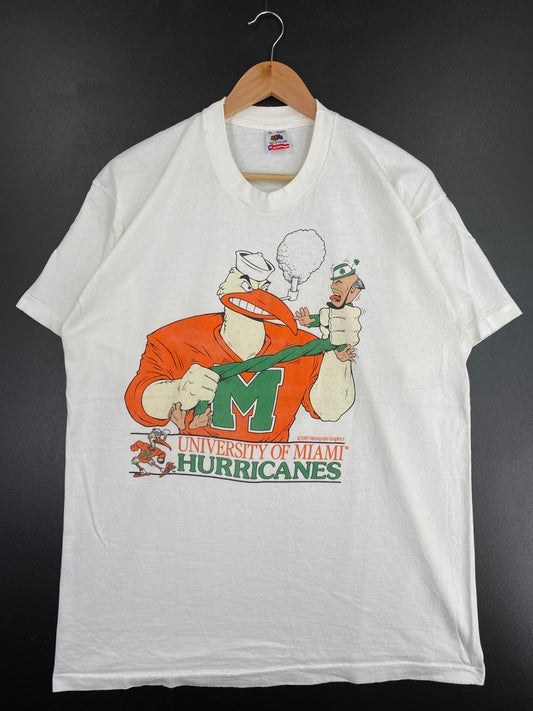 1989 MAIAMI HURRICANES Made in USA Size XL Vintage College T-Shirt / E5242T