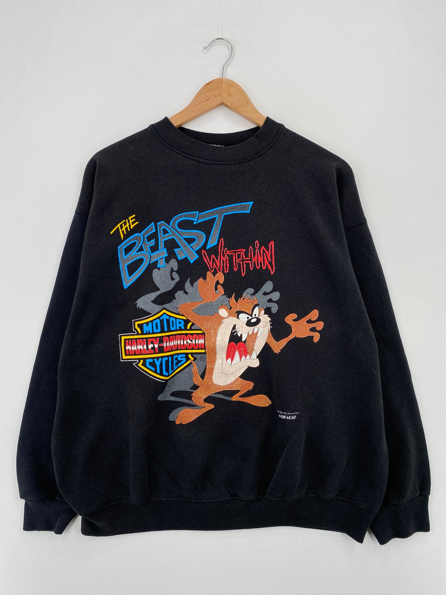 1993 HARLEY DAVIDSON x LOONEY TUNES TAZ Made in USA Size XL Vintage Sweat-Shirt / A7848