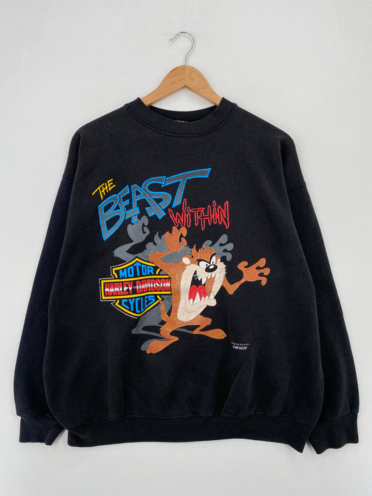 1993 HARLEY DAVIDSON x LOONEY TUNES TAZ Made in USA Size XL Vintage Sweat-Shirt / A7848