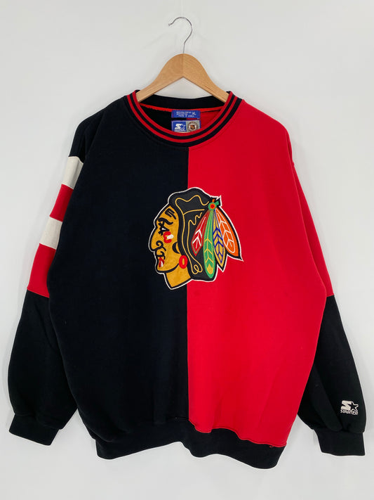 90’s STARTER x CHICAGO BLACKHAWKS Size XL Vintage NHL Sweat - Shirt/ K6063