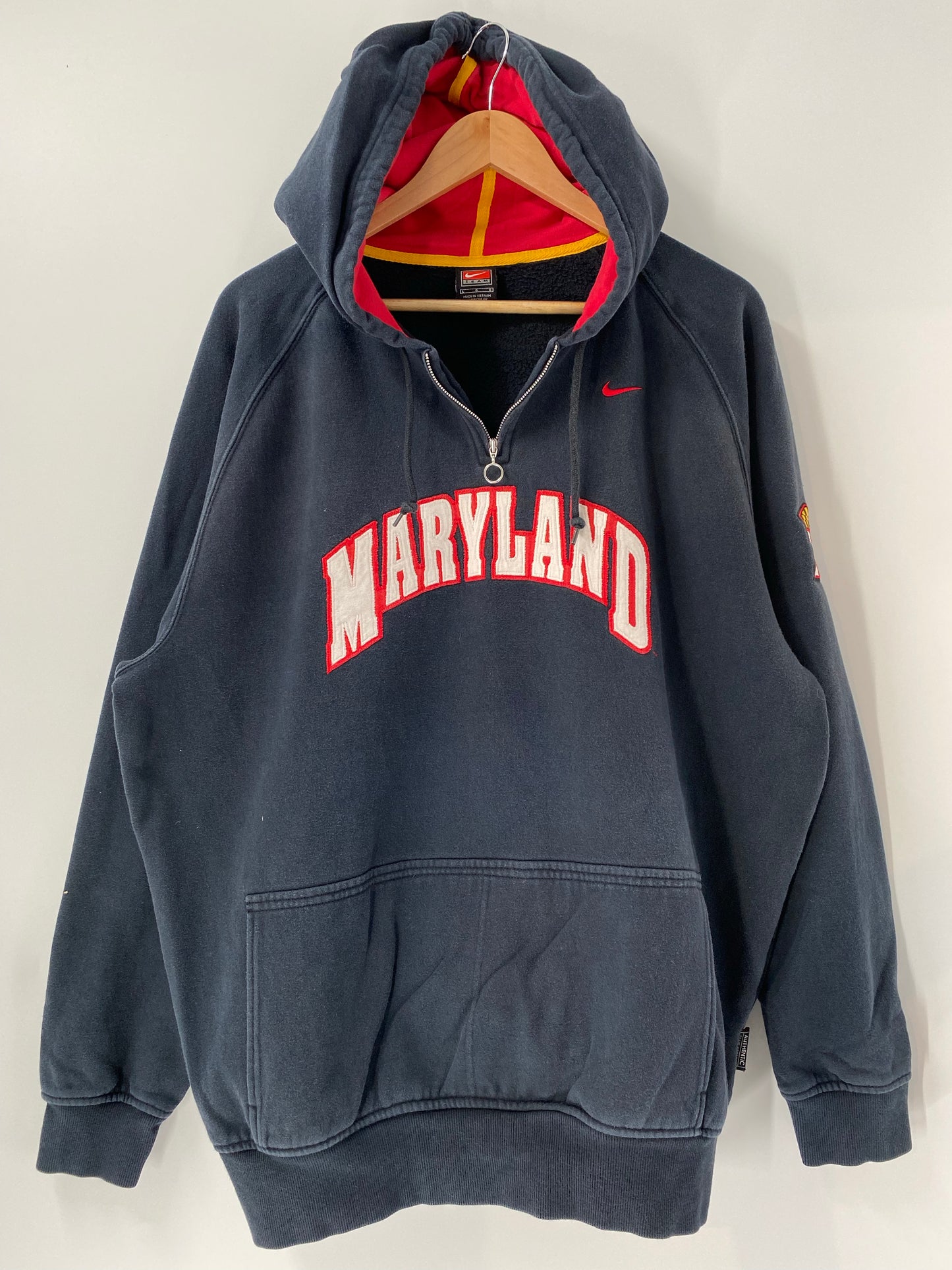 00' NIKE MARYLAND Size L Vintage Half-zip Hoodie Sweat-Shirt / K4819