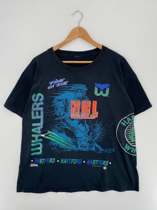 1991 SALEM HARTFORD WHALERS (No tag) Approx. Size XL Vintage NHL T-Shirt / A4990