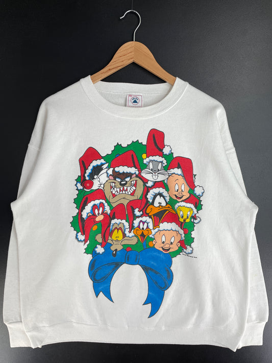 1993 LOONEY TUNES CHRISTMAS Made in USA Size XL Vintage Sweat-Shirt / E741