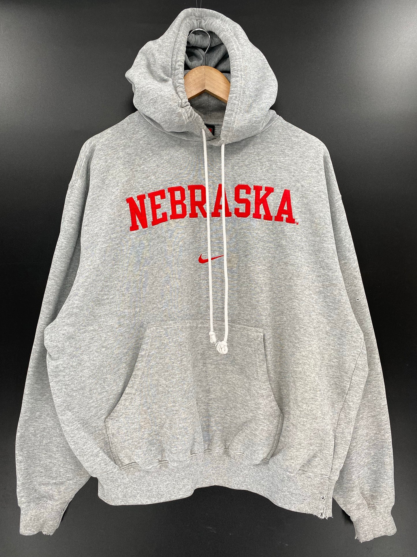 00' NIKE NEBRASKA Size L Vintage Hoodie Sweat-Shirt / K4823
