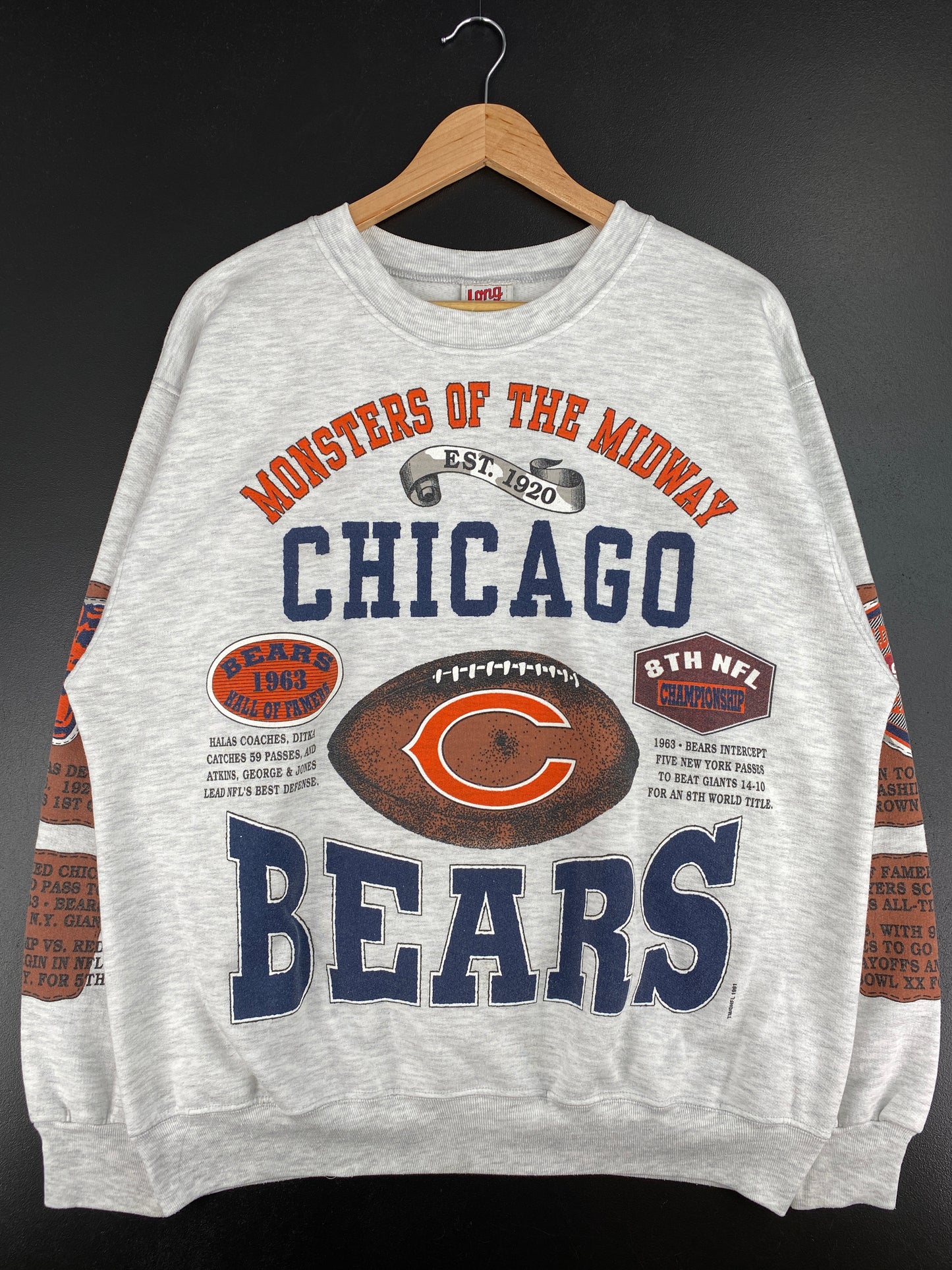 1991 CHICAGO BEARS Made in USA Size XL Vintage NFL Sweat-Shirt / A3407