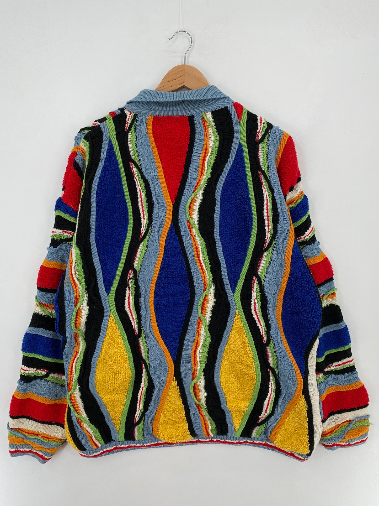 Vintage 3D COOGI- Style Size XL Knit Sweater Zip Up Jacket/ E771