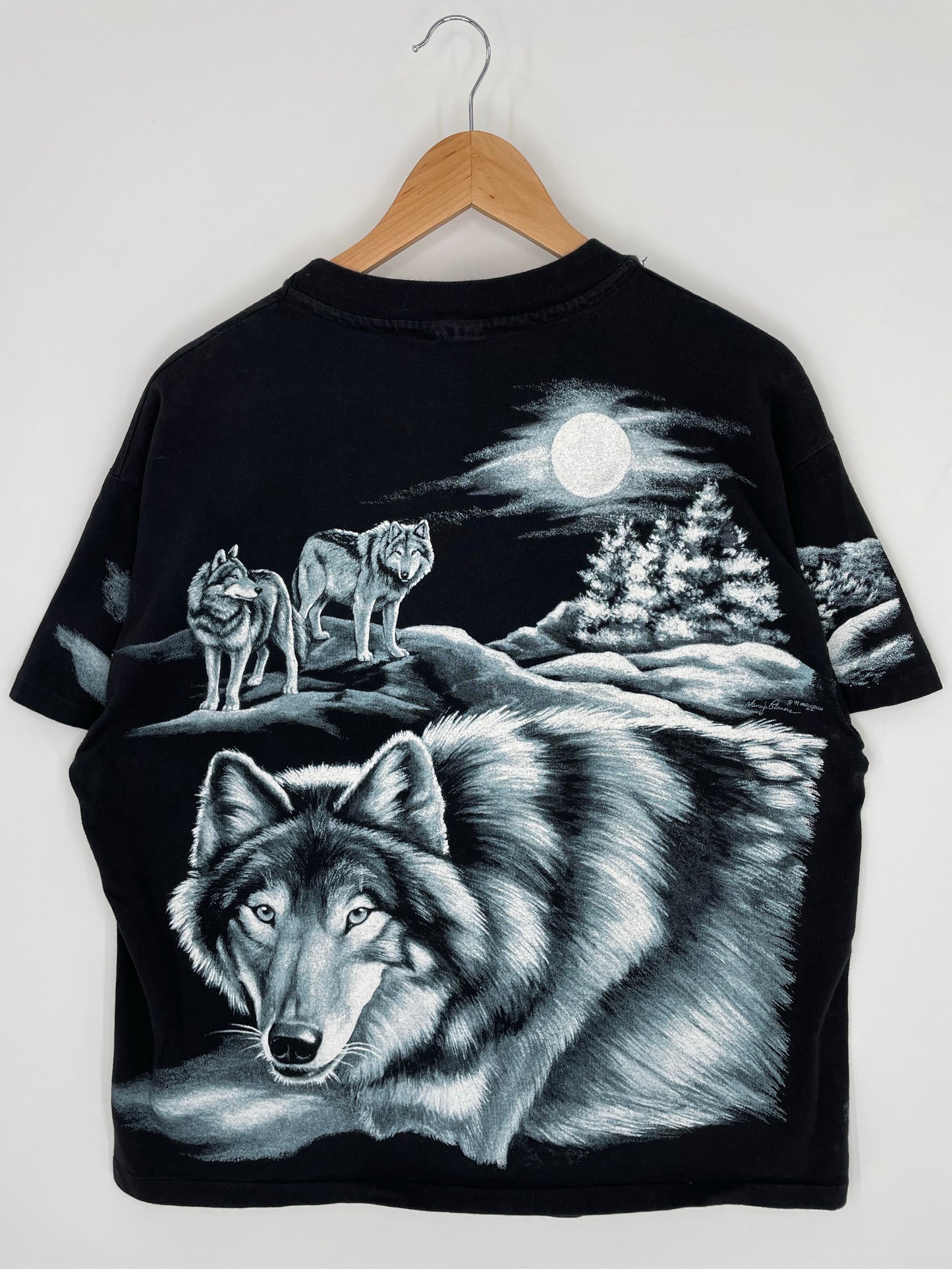 1994 WOLF NATURE All Over Print Size No Tag(Approx. XL) Vintage T-Shirt / K9649