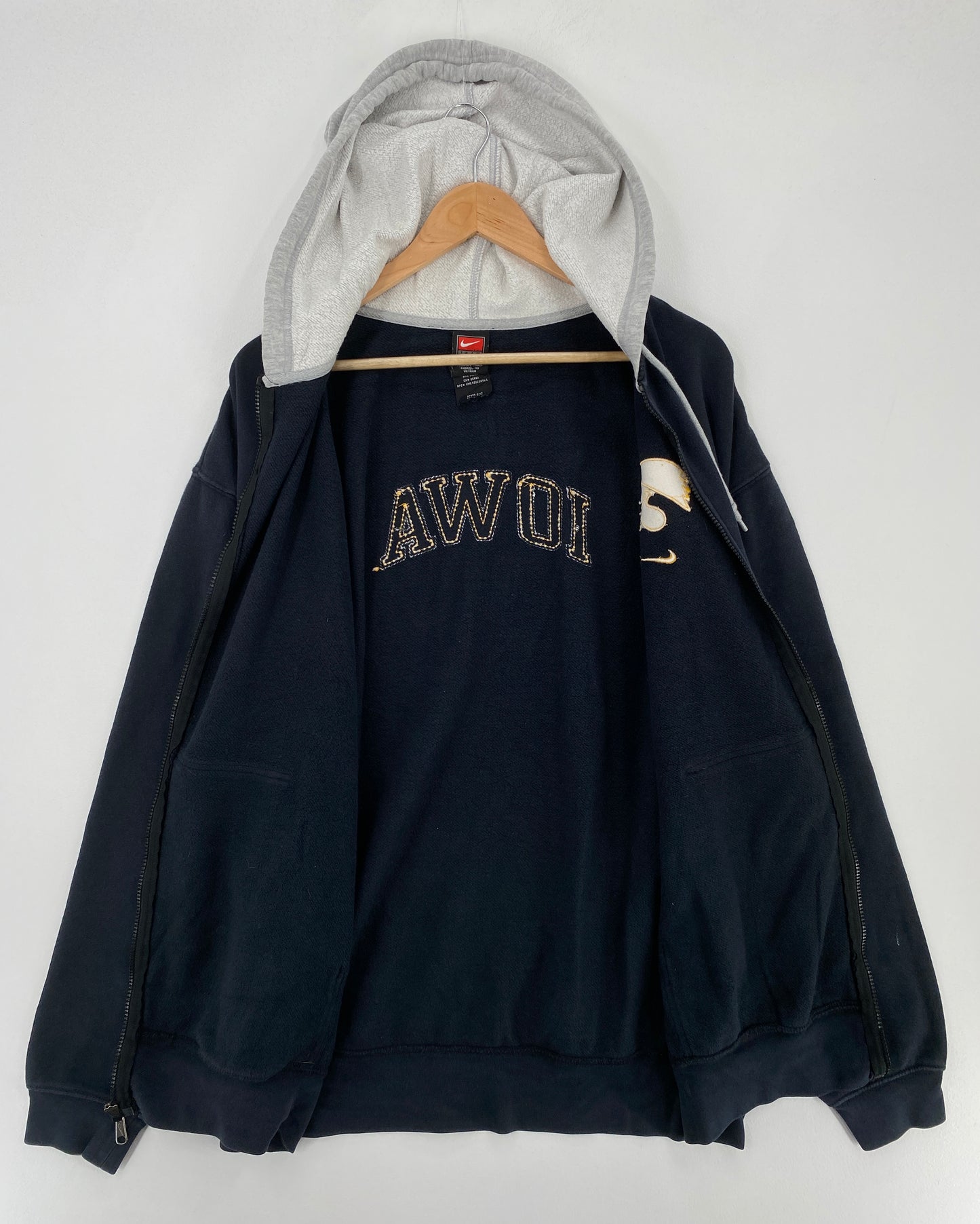00’ NIKE x IOWA Size XL Vintage College Hoodie Zip-up Sweat-shirt / E2256S
