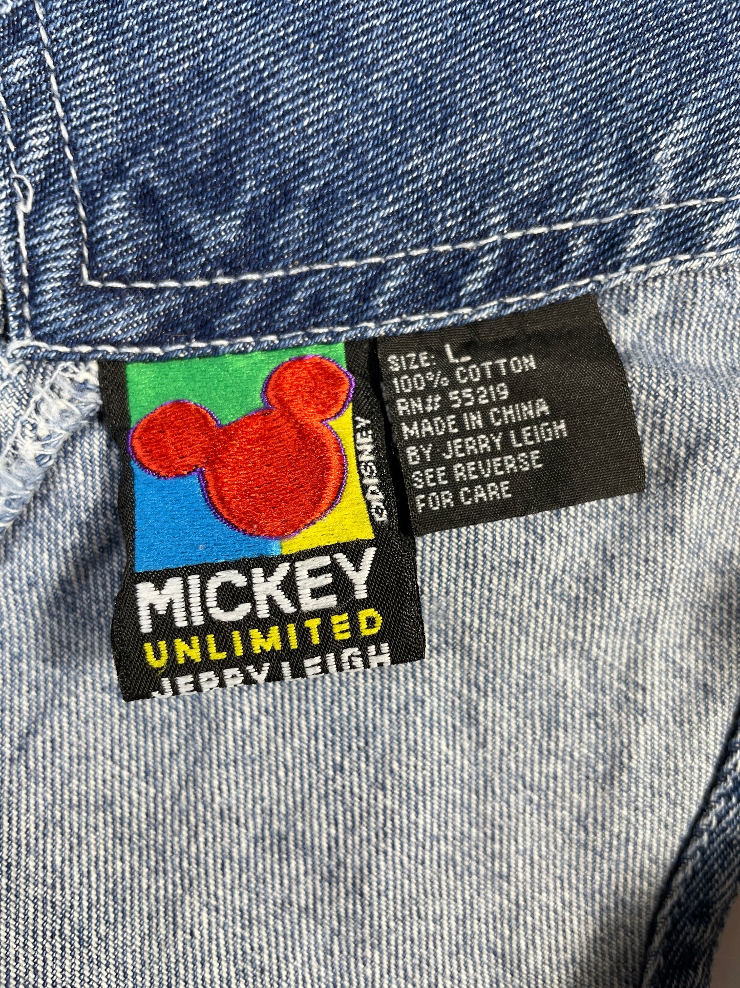 90's DISNEY MICKEY Size L Vintage Denim Overall Shorts / E6660P