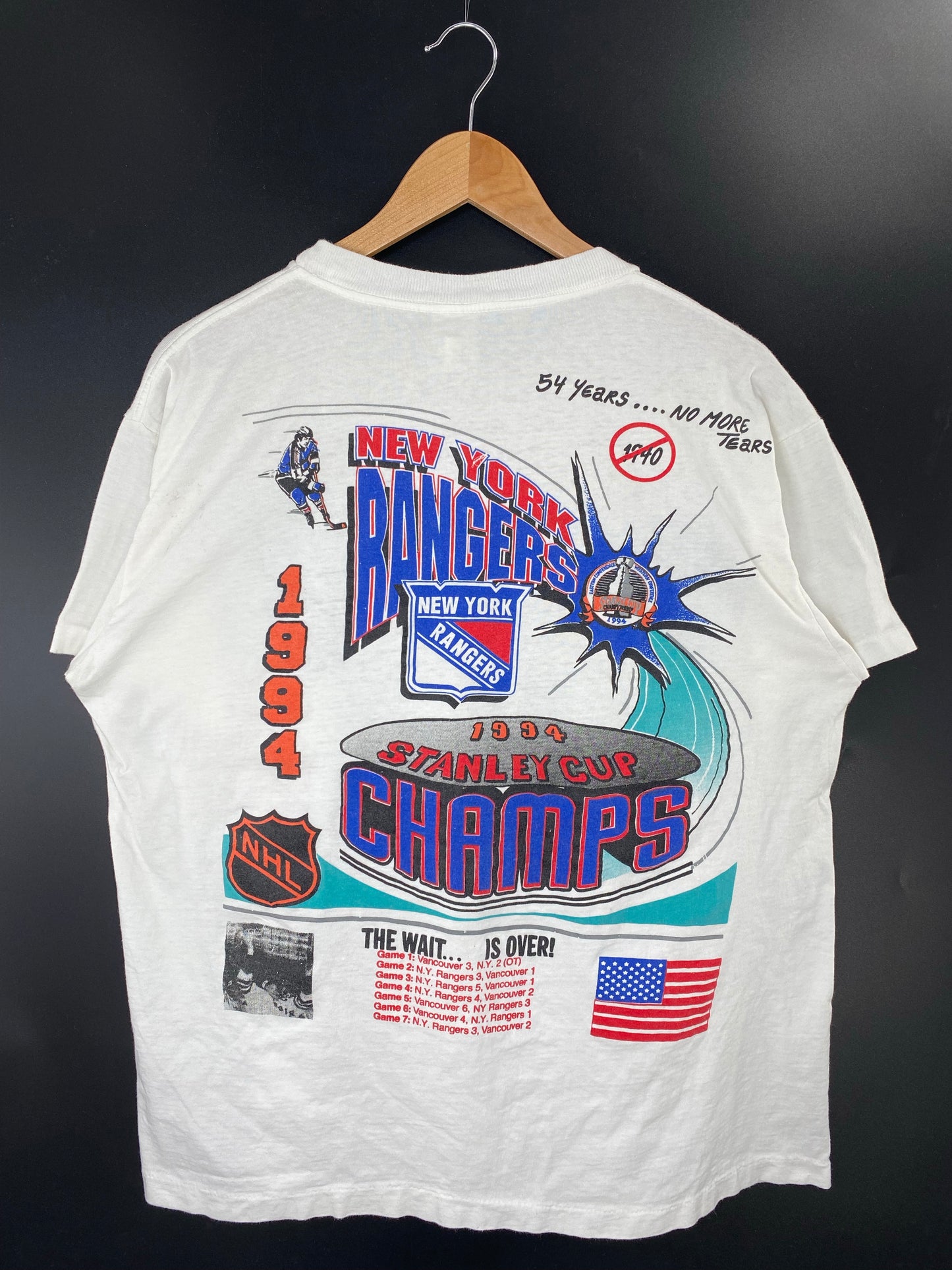 1994 NEW YORK RANGERS Size L Vintage NHL T-shirt / K9554
