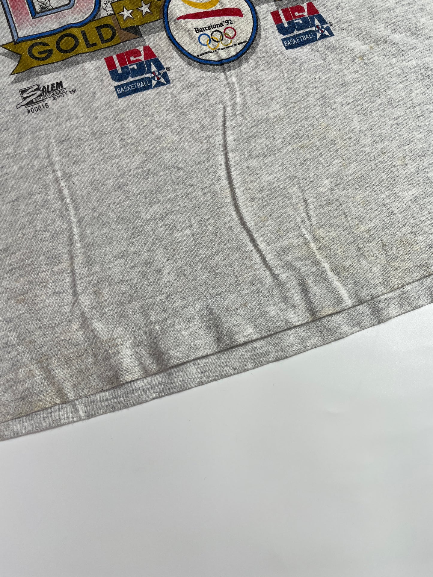 1992 SALEM x OLYMPIC CHAMPION DREAM Made in USA Size XL Vintage NBA T-Shirt / A4484