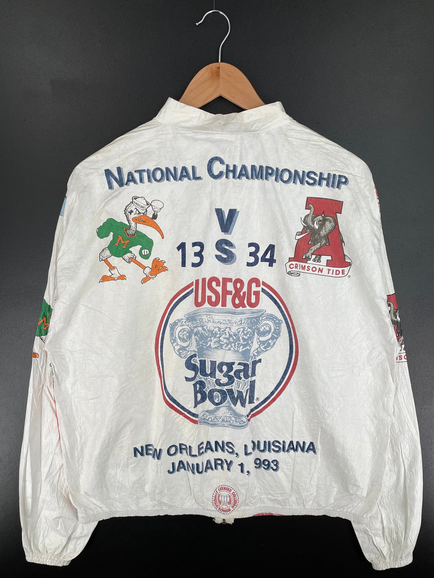 1993 SUGAR BOWL ALABAMA CRIMSON TIDE x MIAMI GURRICABES Size No Tag (Approx.M-L) College Paper Nylon Jacket / A2538