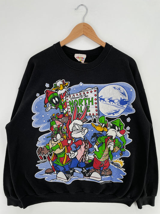 1994 LOONEY TUNES CHRISTMAS Size Approx.XL Vintage Sweat-shirt / E745