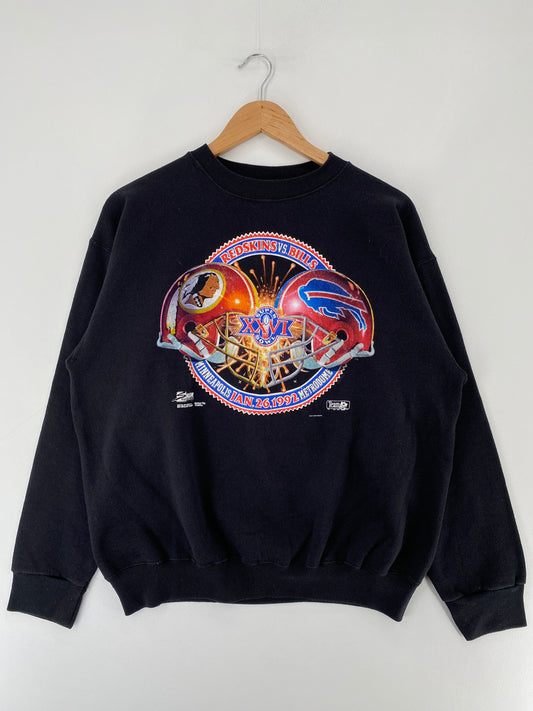 1992 WASHINGTON REDSKINS x BUFFALO BILLS SUPER BOWL Made in USA Size L Vintage NFL Sweat-shirt / E5606S