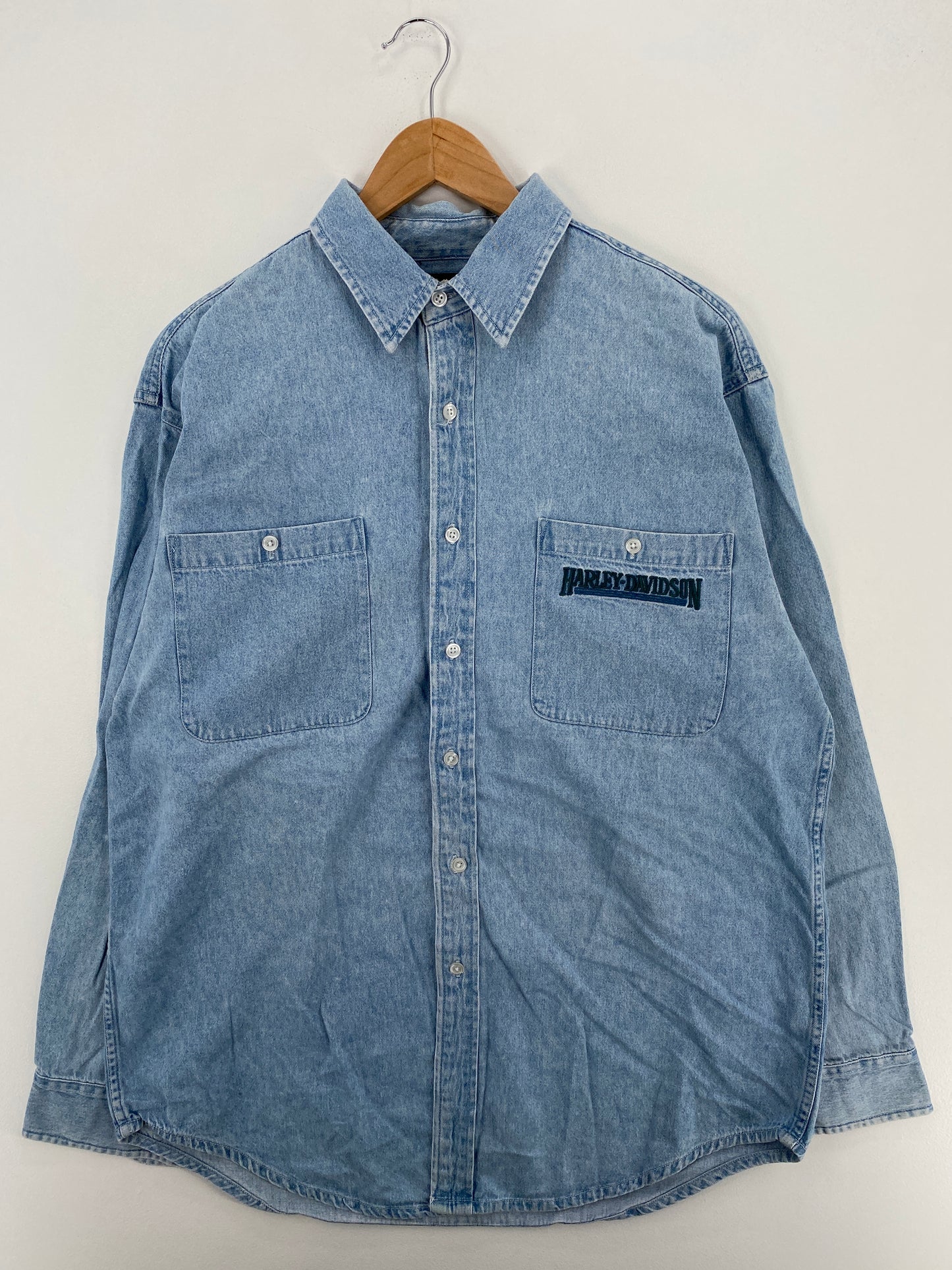 Vintage HARLEY DAVIDSON Size L Denim Button-Down Shirt / A6362
