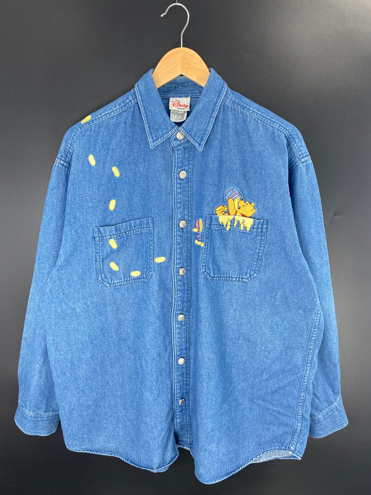 00' WINNIE THE POOH Size L Vintage Button Down Denim Shirt / K9935