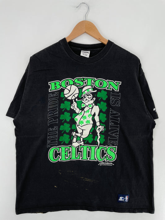 1991 STARTER x BOSTON CELTICS Made in USA Size XL Vintage NBA T-Shirt / E3096T