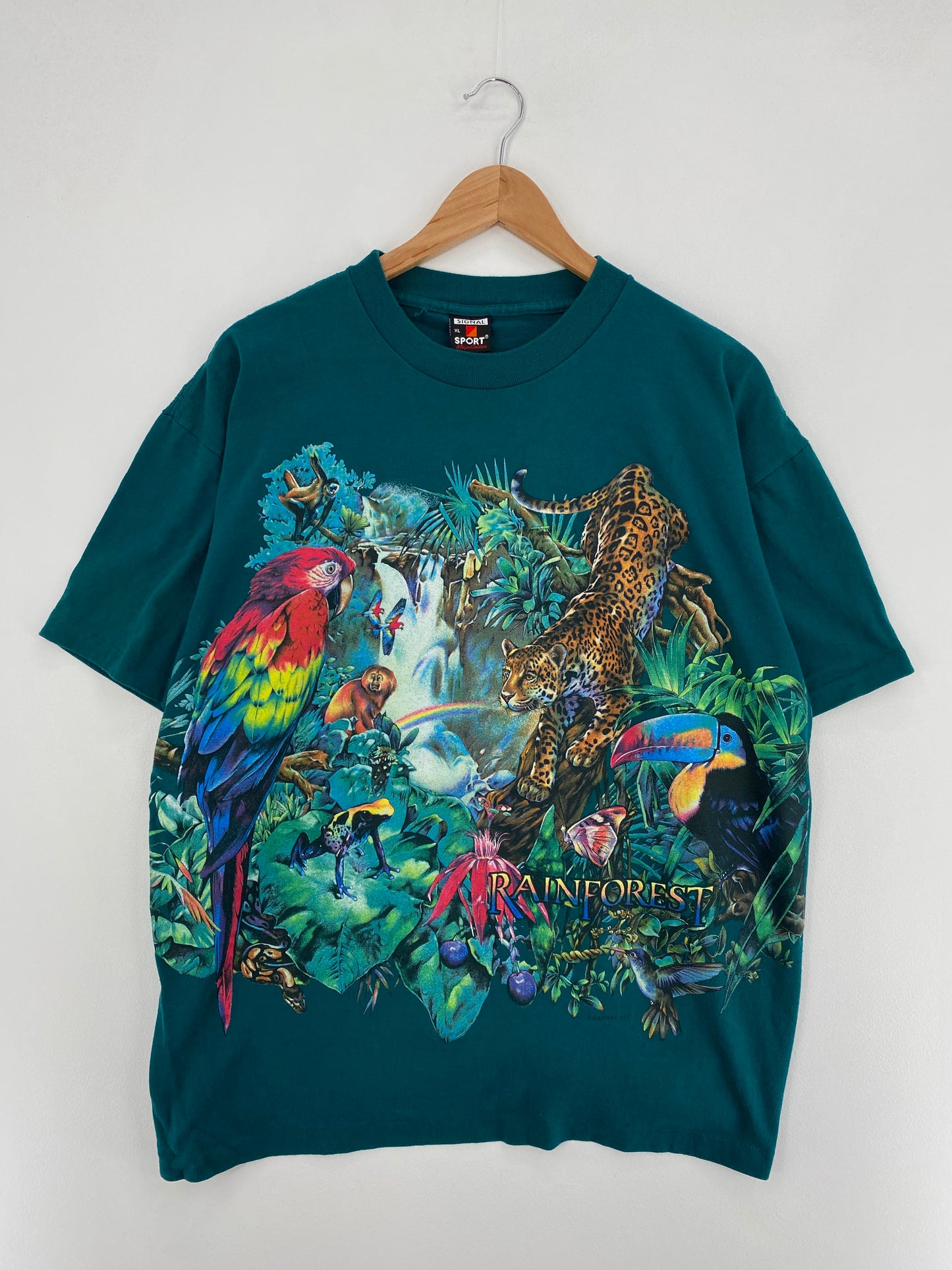 90’s RAINFOREST Made in USA Size XL Vintage Animal T-Shirt / E1000