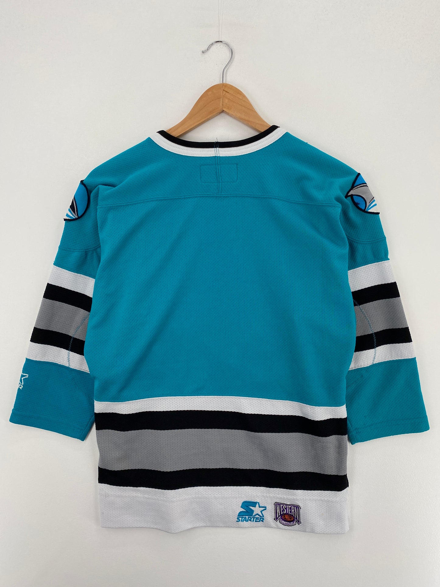 90’s STARTER x SAN JOSE SHARKS Size S/M Vintage NHL Hockey Game Shirt / A6154