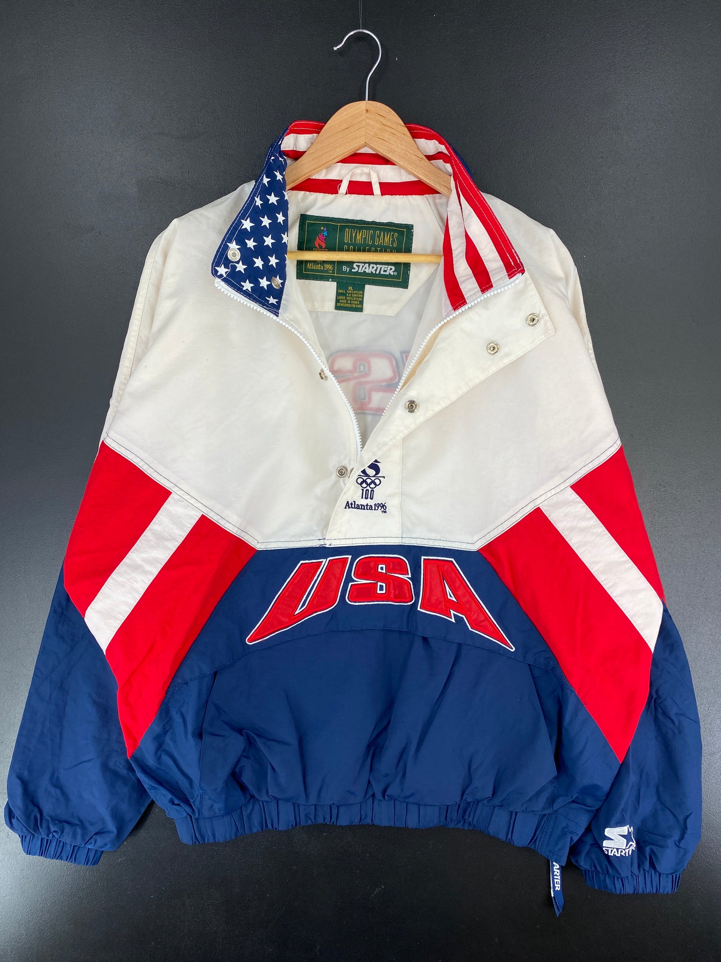1996 STARTER x ATLANTA OLYMPIC TEAM USA Size XL Nylon Half-Zip Jacket / E5940J