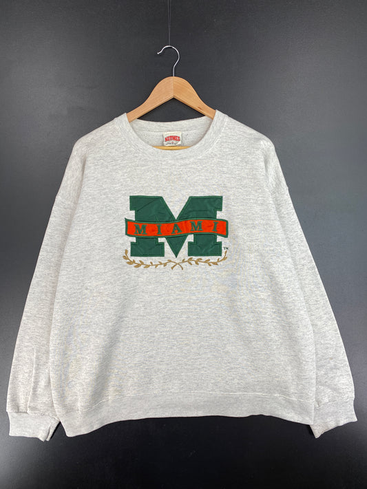 90’s UNIVERSITY OF MIAMI Made in USA Size XL Vintage College Sweat-shirt / E4560S
