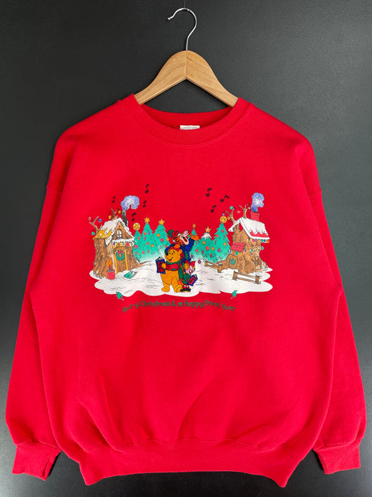 00’ DISNEY WINNIE THE POOH CHRISTMAS Made in USA Size L Vintage Sweat-shirt / E668