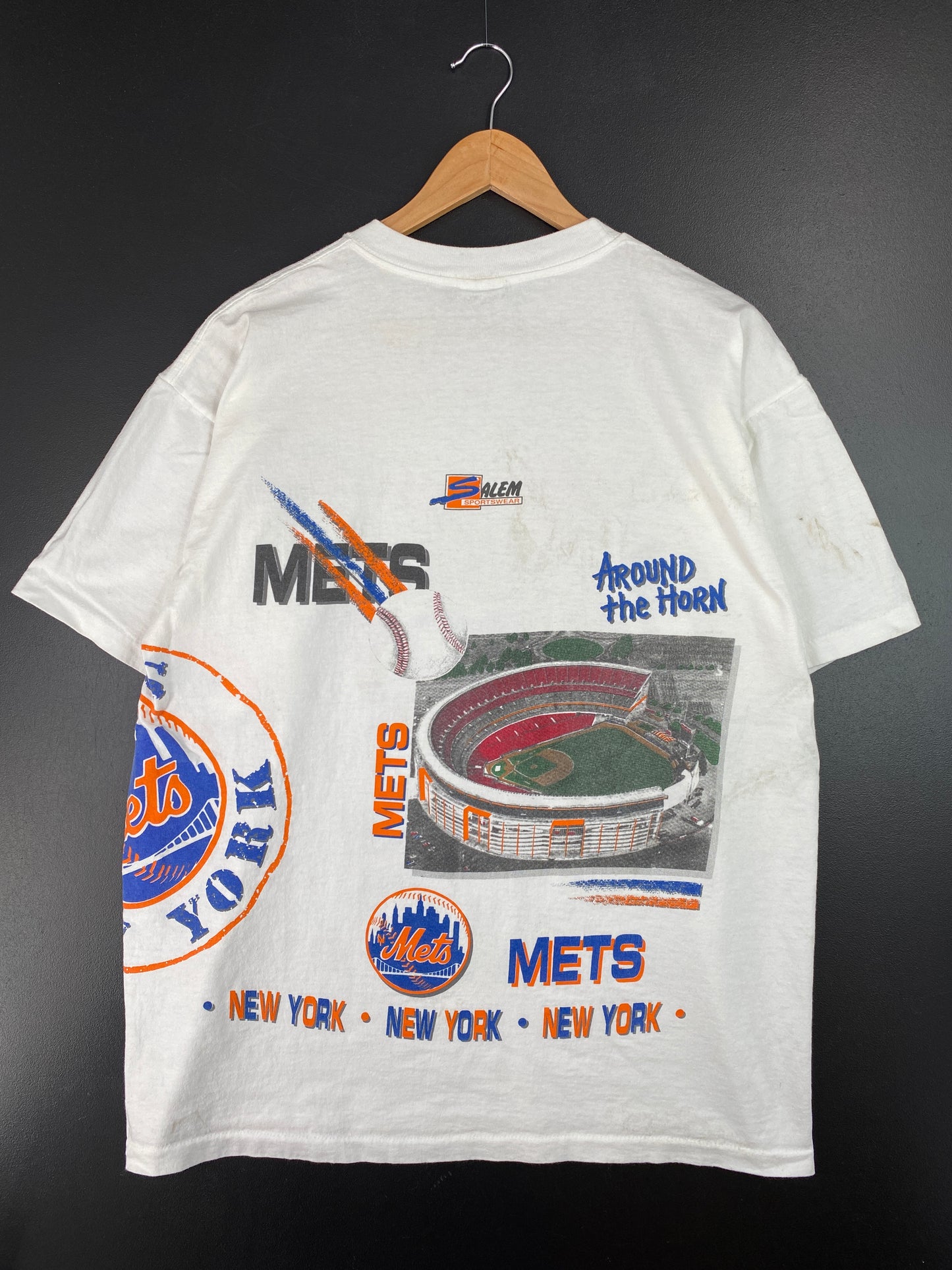 1991 SALEM x NEW YORK METS Made in USA Size XL Vintage MLB T-Shirt / A7215