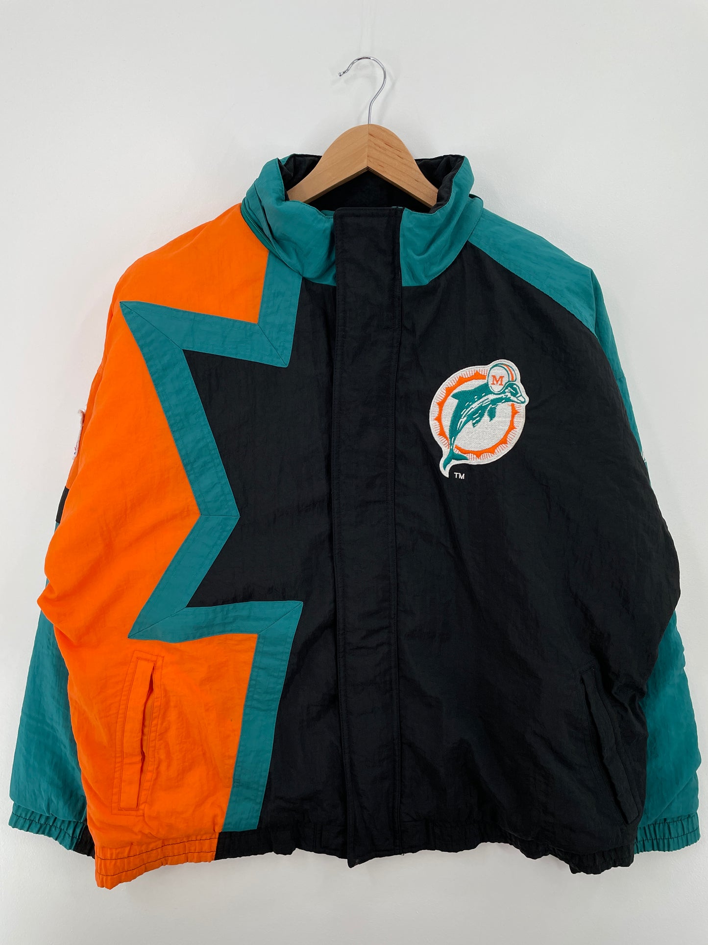 90’s MIAMI DOLPHINS Size L NFL Padded Nylon Jacket / A8278