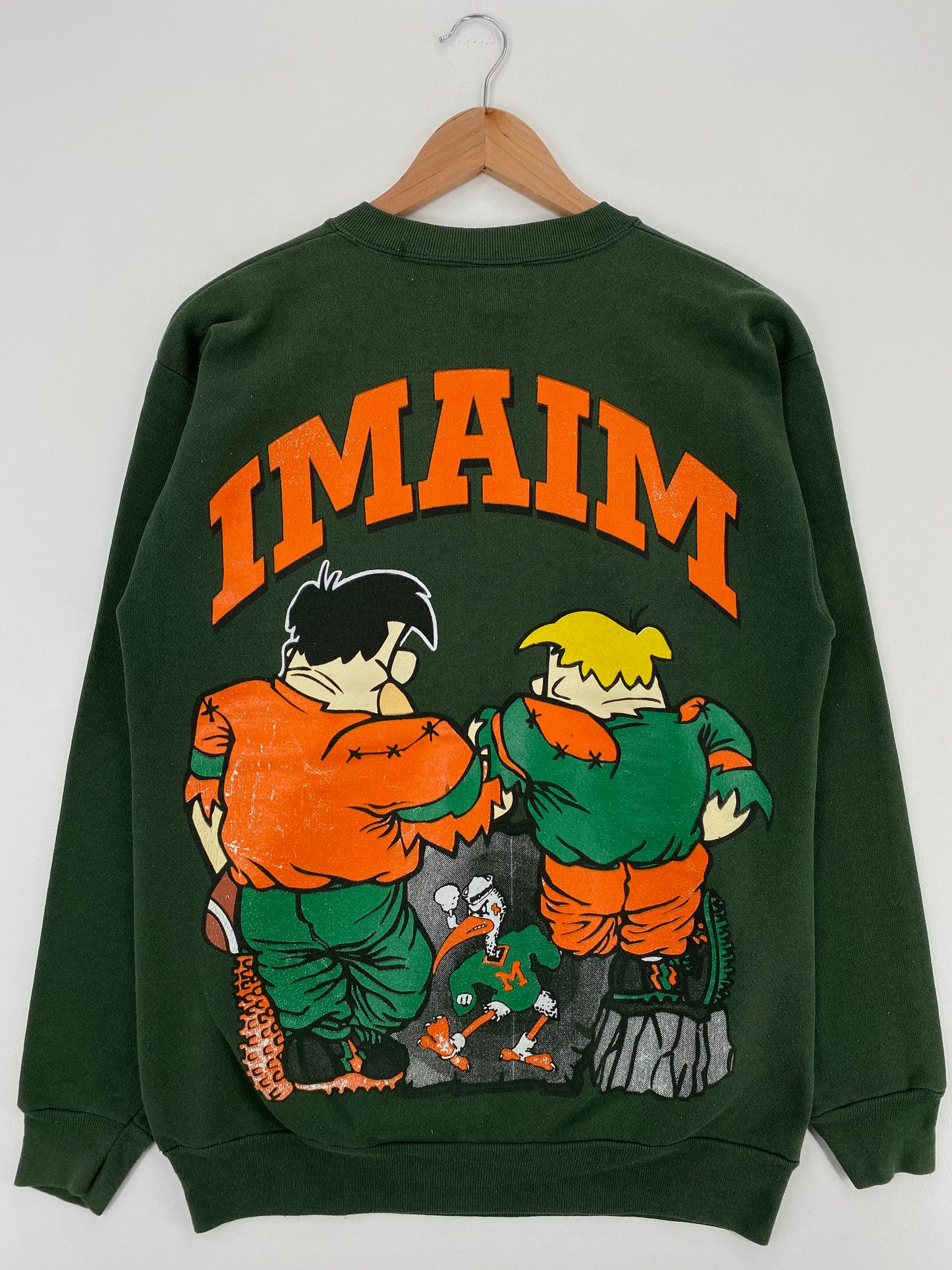 1993 MIAMI HURRICANES x THE FLINTSTONES Made in USA Size L Vintage College Sweat-Shirt / A3898