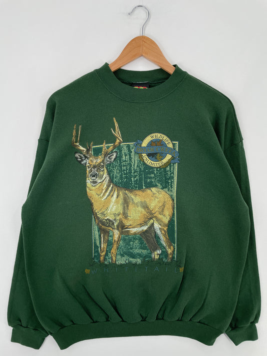 90’s WHITE TALE Made in USA Size L Vintage Animal Sweat-Shirt / E1374S