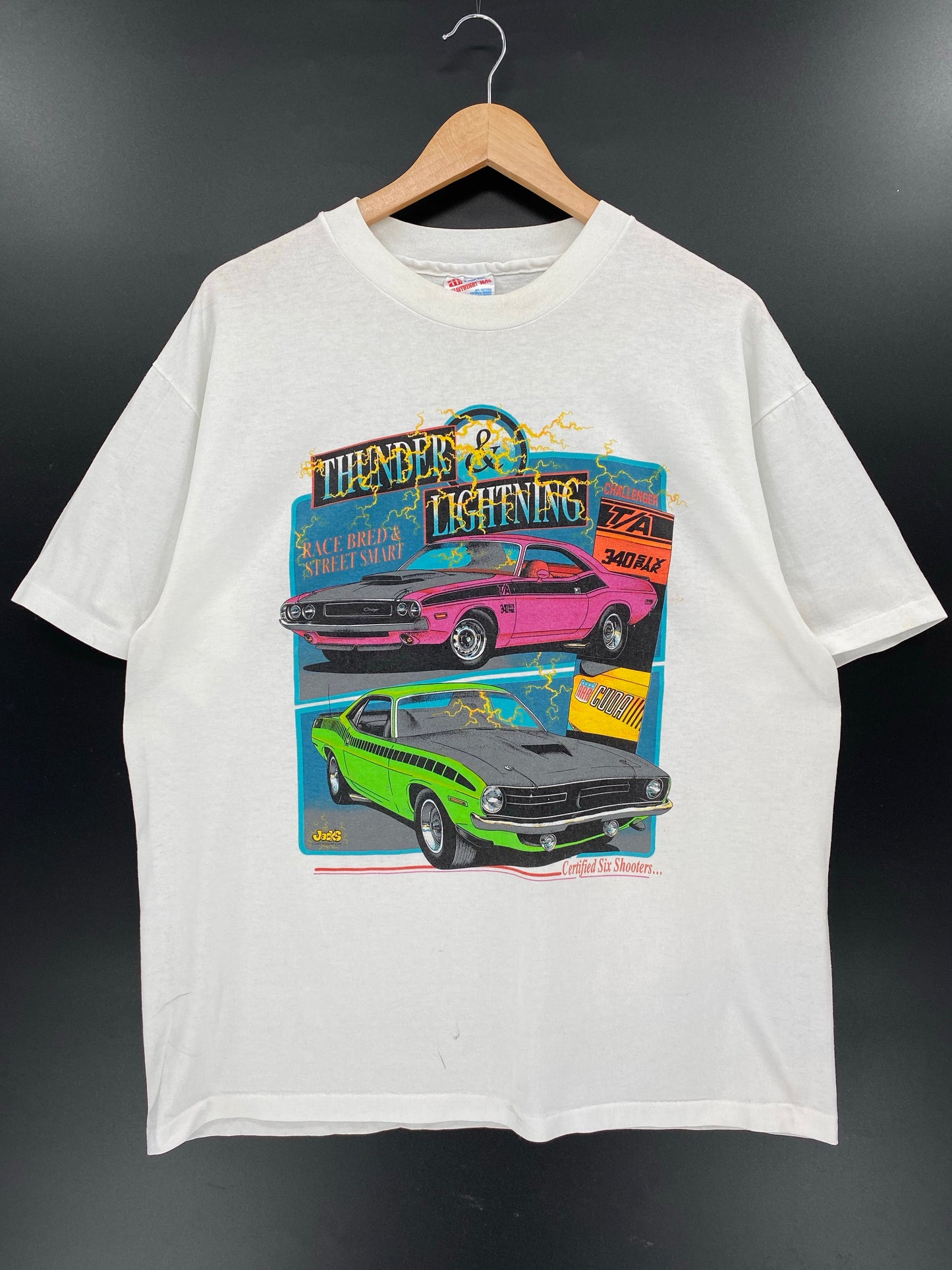 90’s DODGE THUNDER LIGHTNING Made in USA Size XL Racing T-Shirt / K4780
