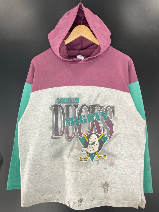 1993 ANAHEIM DUCKS MIGHTY Made in USA Size XL Vintage NHL Hoodie Long Sleeve T-Shirt /