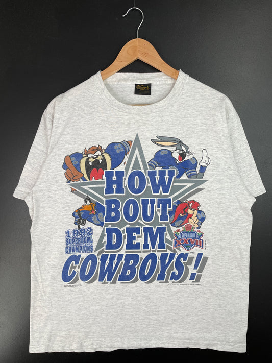 1993 DALLAS COWBOYS x LOONEY TUNES Made in USA Size XL Vintage NFL T-Shirt / A9288