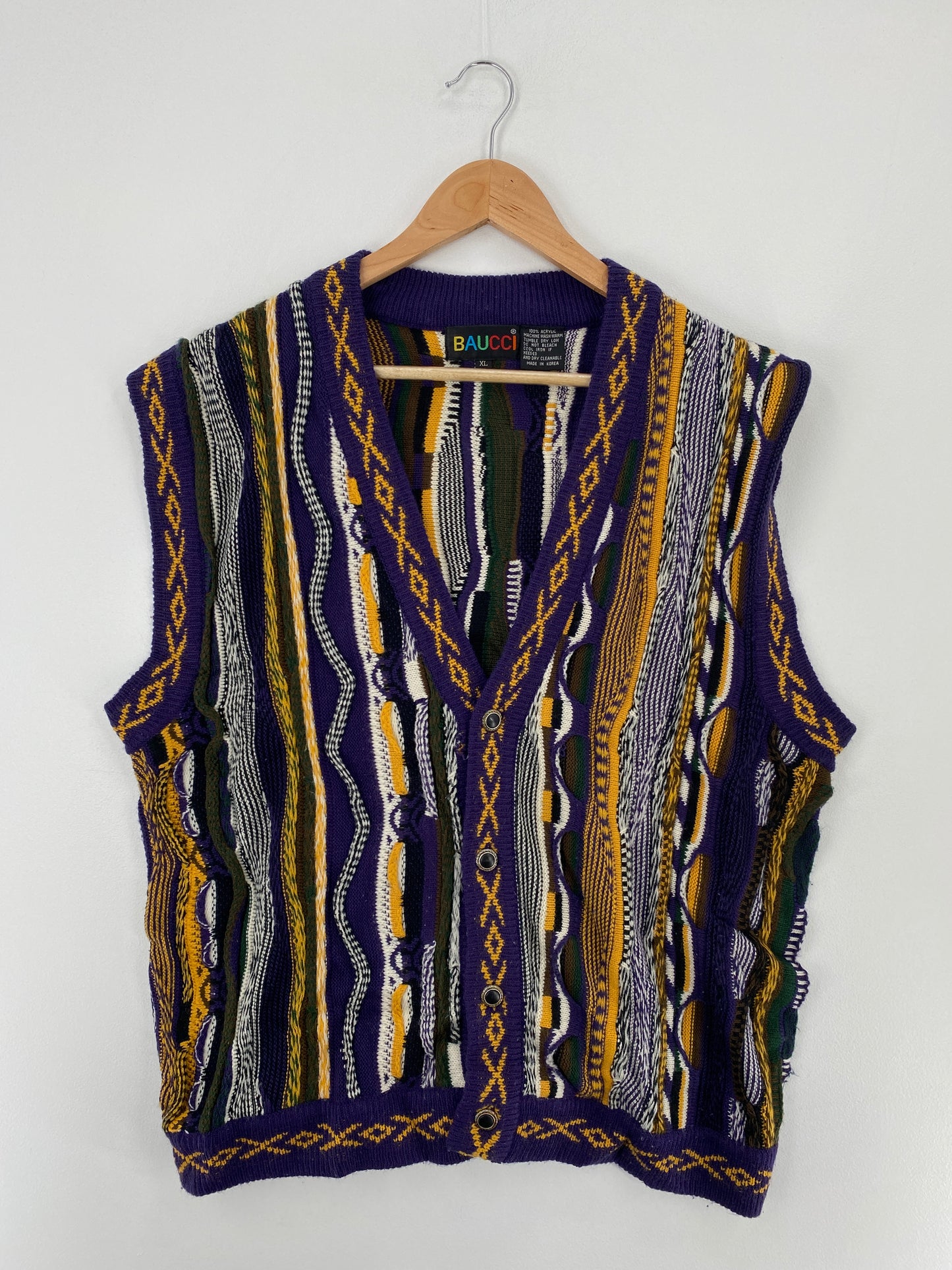 Vintage 3D COOGI- Style Size XL Button Down Knit Sweater Vest / A9876