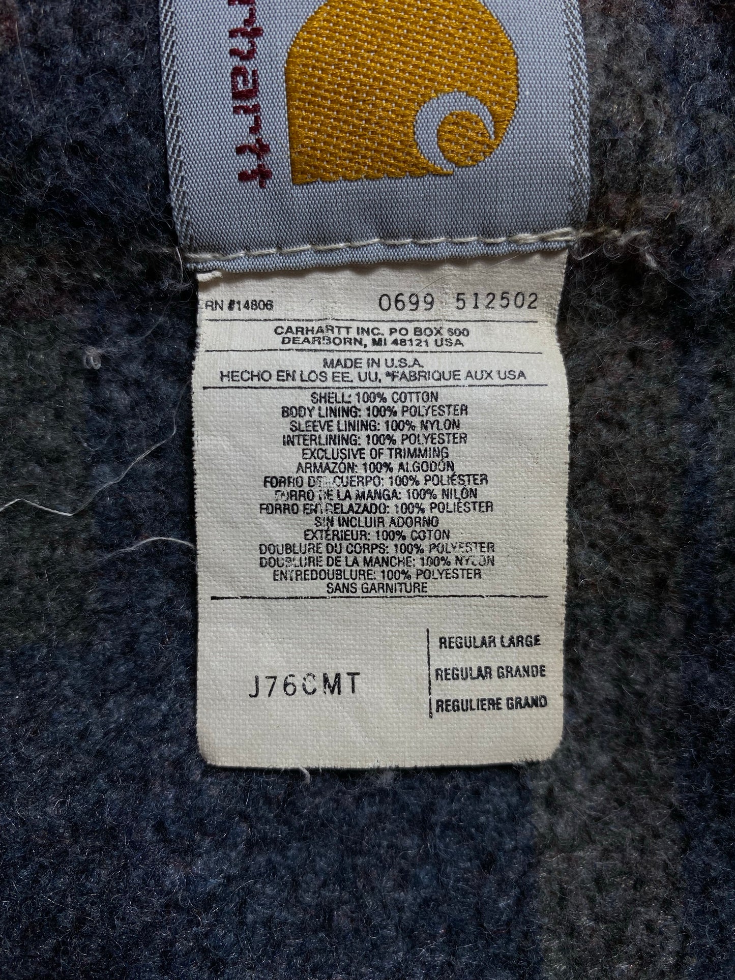 Vintage CARHARTT Made in USA Size L Zip-up Sweat-shirt Jacket / K8113