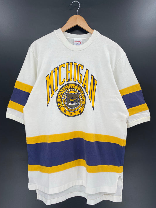 90’s THE UNIVERSITY OF MICHIGAN FOOTBALL Made in USA Size XL Vintage T-Shirts / K4883