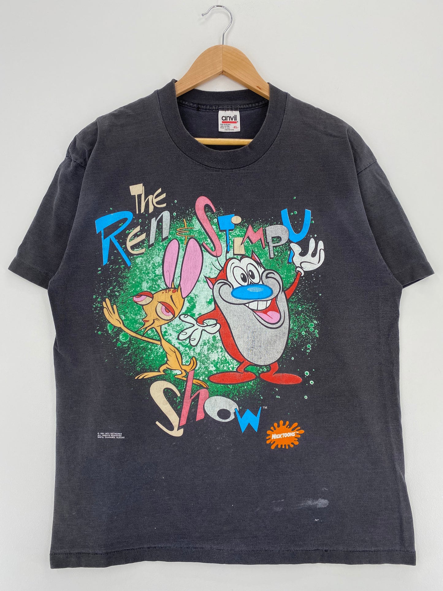 1991 THE REN & STIMPY Made in USA Size XL Vintage T-Shirt / A1924