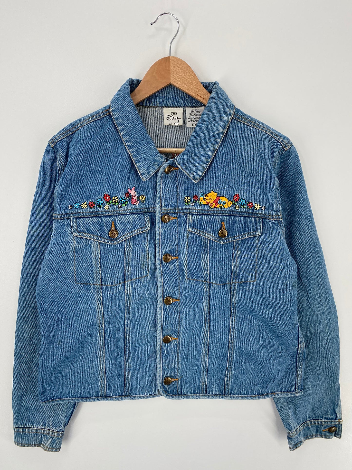 00’ DISNEY POOH AND PIGLET Size Ladies L Denim Jacket / A982