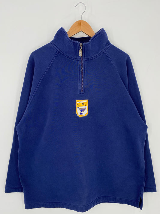00’ NIKE ST. LOUIS BLUES Size XL Vintage NHL Half Zip-up Sweat-shirt / K6210