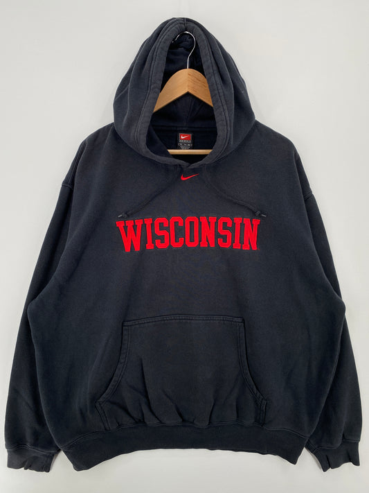 00’ NIKE X WISCONSIN Size XL Vintage College Hoodie Sweat-Shirt / A8230