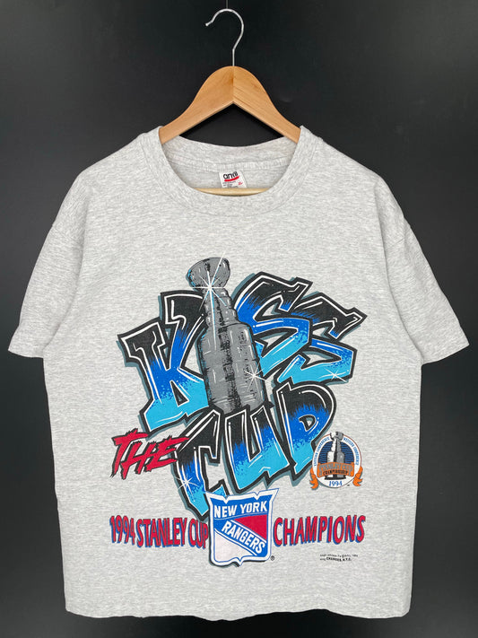 1994 NEW YORK RANGERS THE KISS CUP Made in USA Size XL Vintage NHL T-shirt / K9158