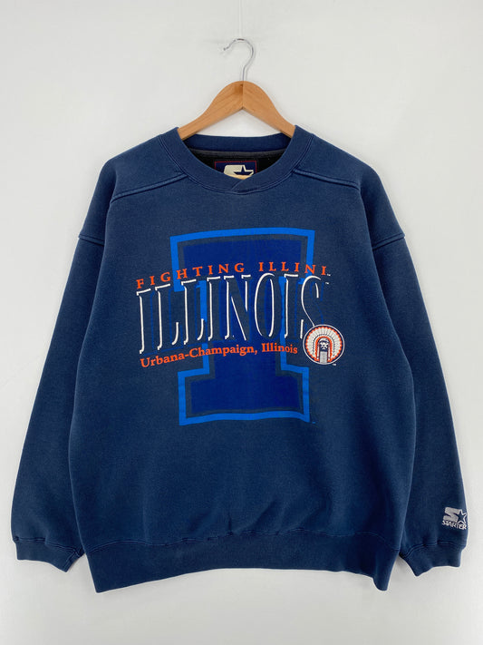 90’s STARTER x UNIVERSITY OF ILLINOIS Size L Vintage College Sweat-Shirt / E3413S