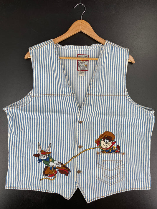 Vintage LOONEY TUNES BUGS BUNNY & TAZ Size XL Denim Vest  / A5778