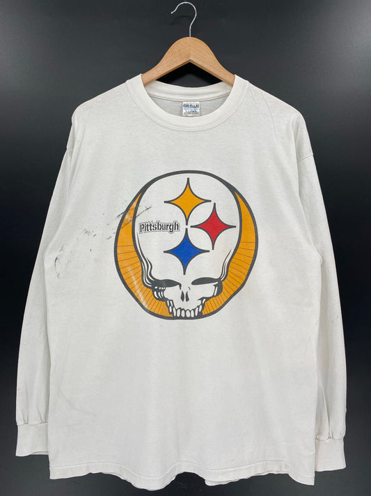90’s PITTSBURGH STEELERS x GRATEFUL DEAD Size XL Vintage NFL Long Sleeve T-Shirts / K4885