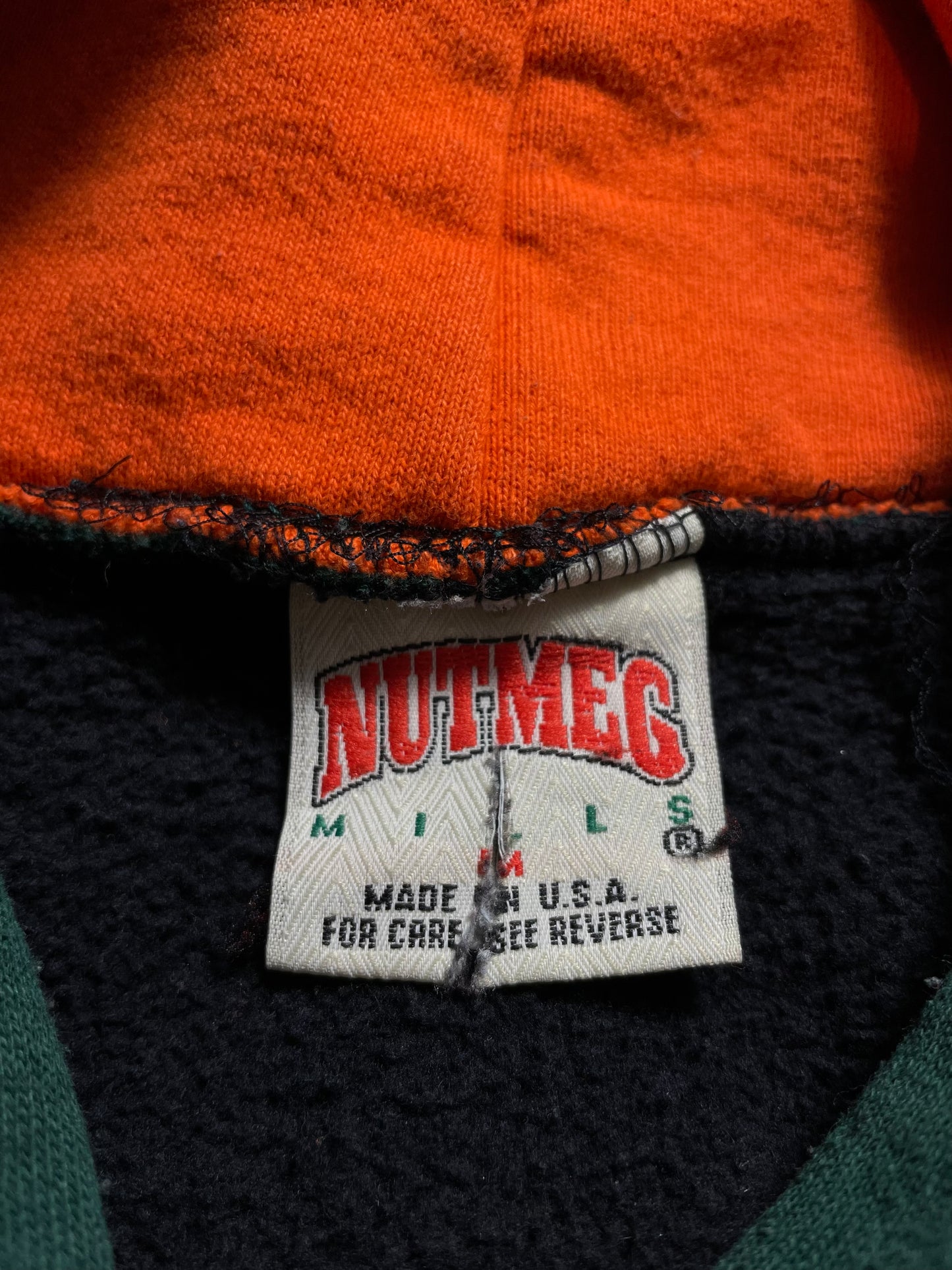 90’s MIAMI HURRICANES Made in USA Size M Vintage College Hoodie Sweat-Shirt / K8565