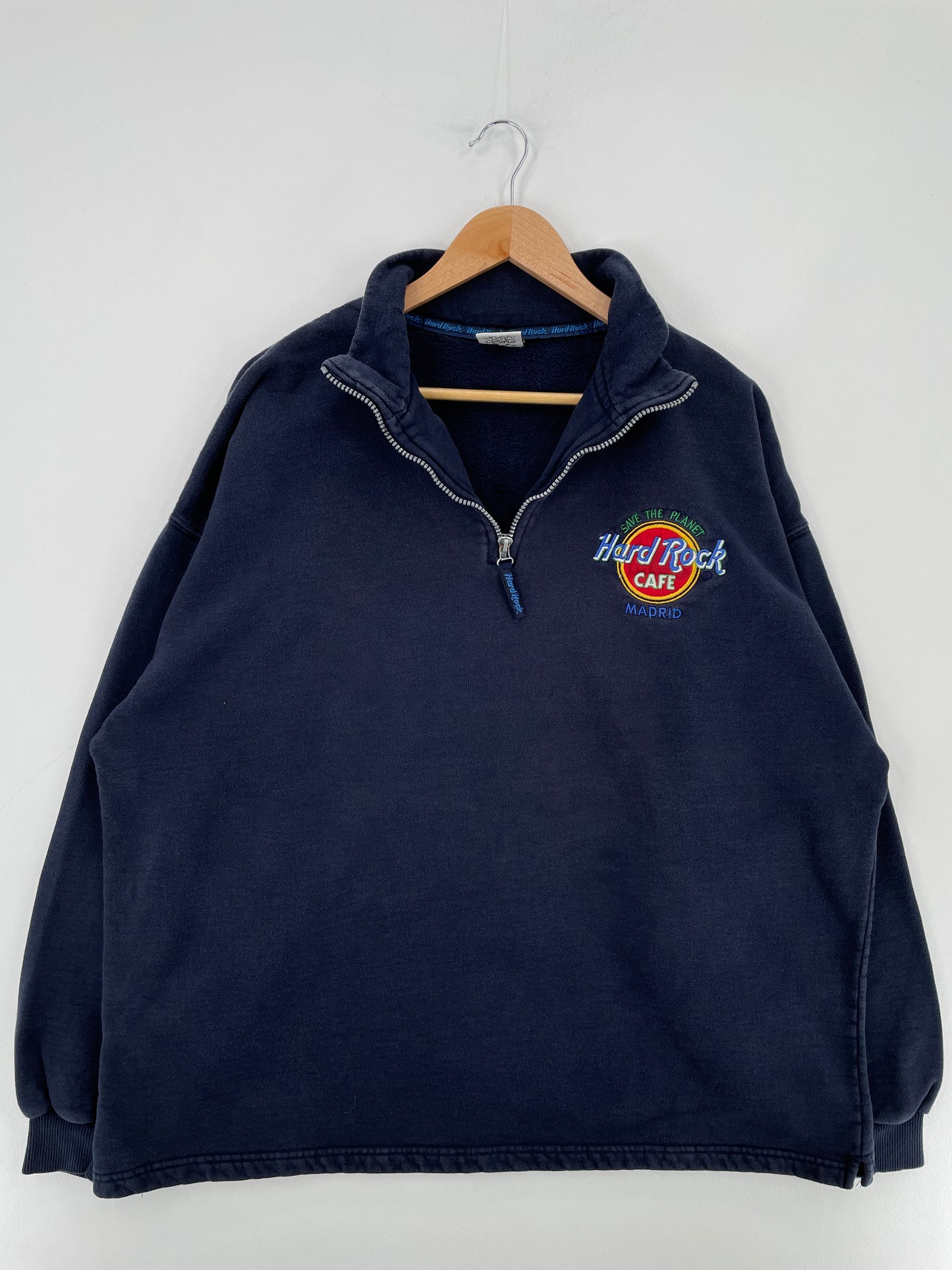 90's HARD ROCK CAFE MADRID Size XL Vintage Half zip Sweat-Shirt / E3577S