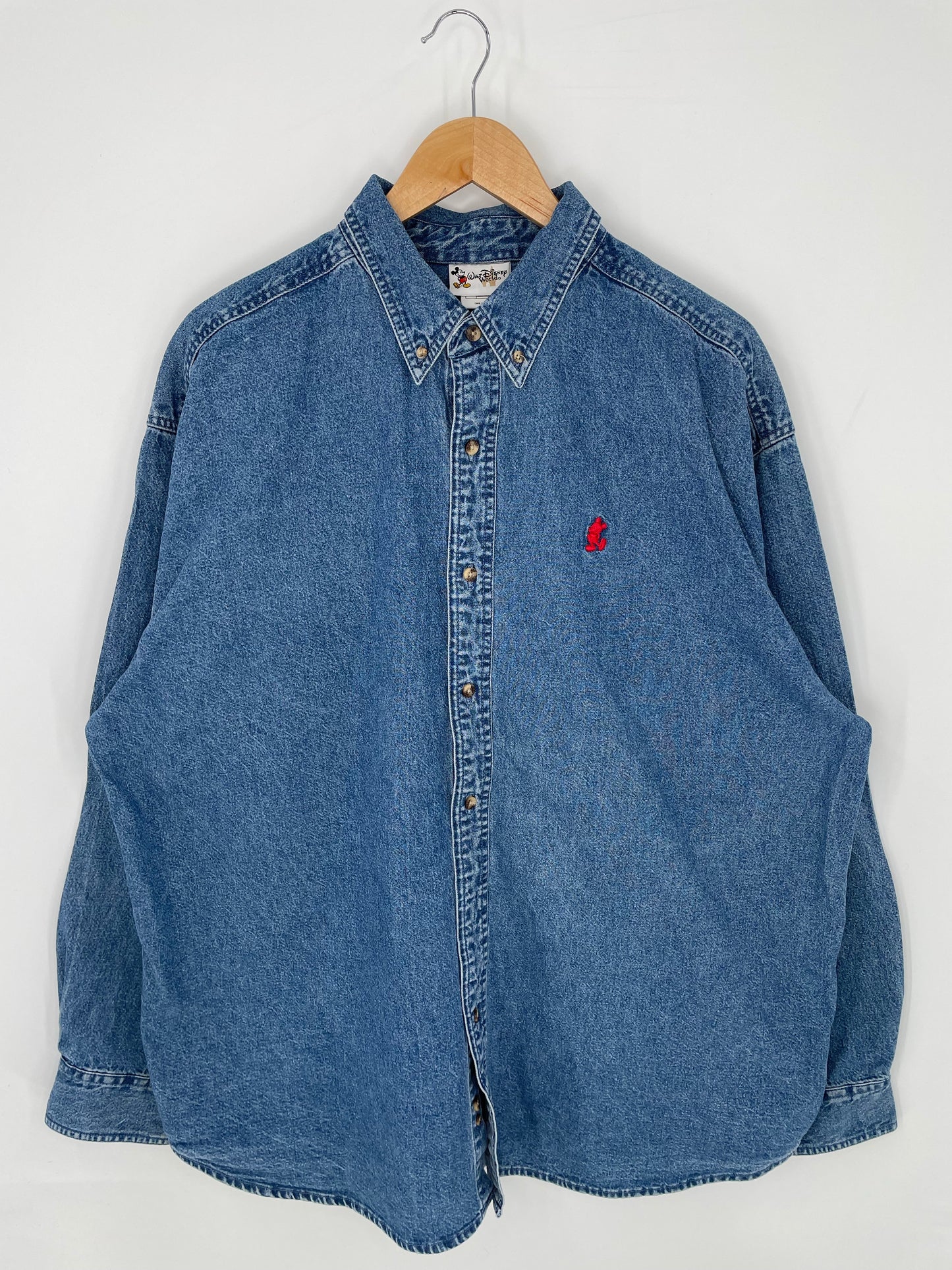 00’ DISNEY MICKEY Size XL Vintage Denim Botton-down Shirts/ K8857